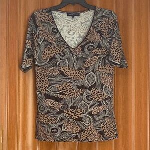 Jones New York Brown and Black Fitted Short Sleeve Tee